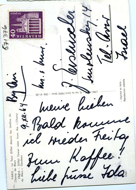 Postcard to Mr. & Mrs. J. Eisenscher from Ida, Switzerland